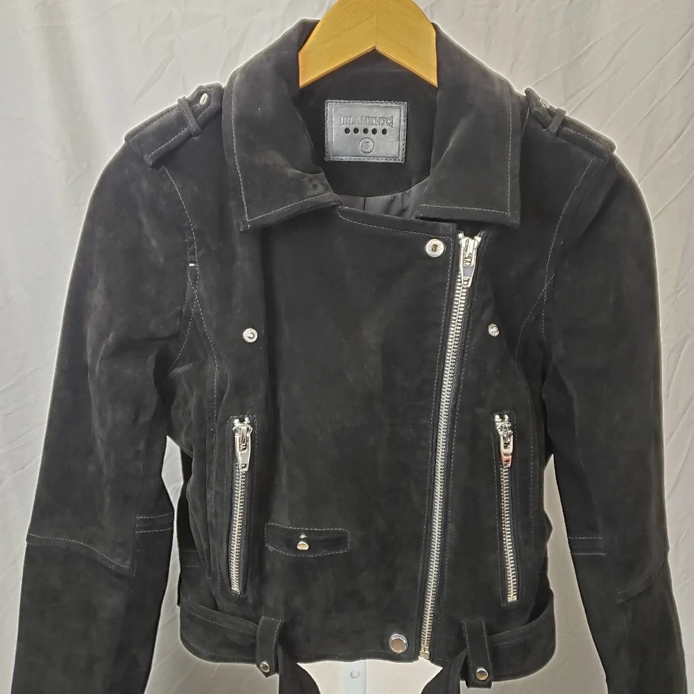Blank NYC Black Suede Leather Moto Jacket Silver Zippers And Hardware - Picture 6 of 12